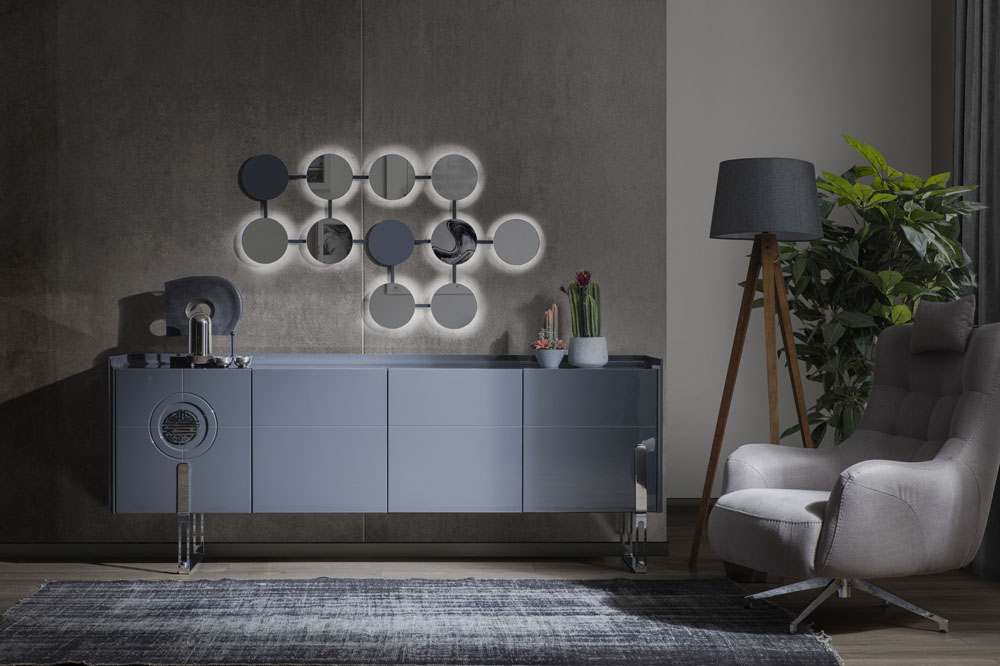 Spinel Gümüş Gri Yemek Odası parlak Fuar Mobilya Odabaş Mobilya